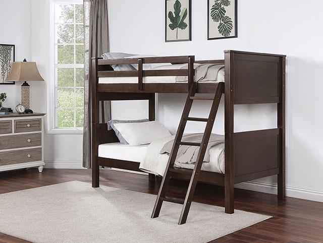 STAMOS Full/Full, Twin/Full, & Twin/twin Bunk Bed, Walnut - Visions in Furniture (La Mirada, CA)