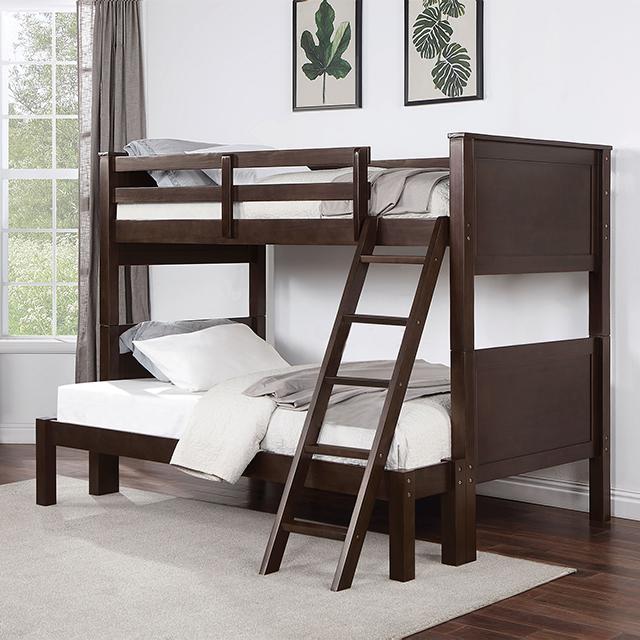 STAMOS Full/Full, Twin/Full, & Twin/twin Bunk Bed, Walnut - Visions in Furniture (La Mirada, CA)