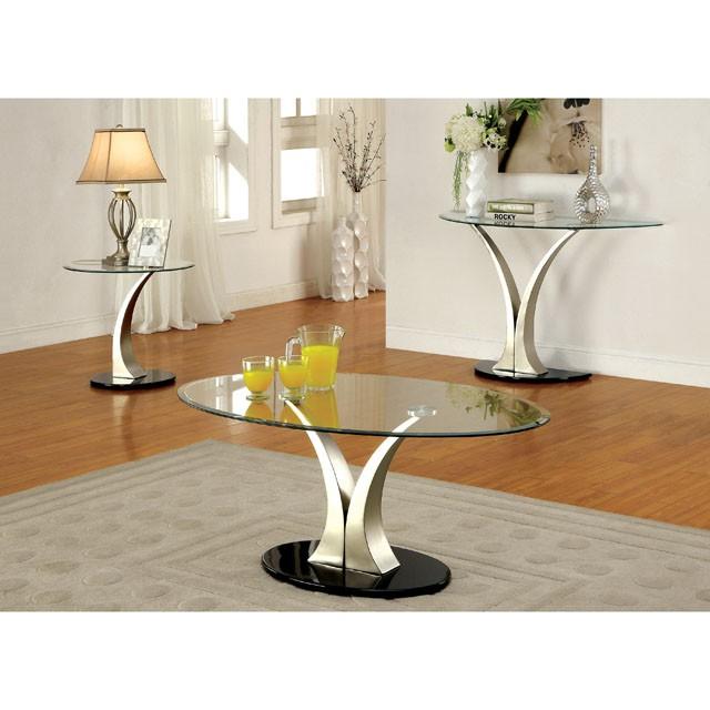 VALO Satin Plated/Black Sofa Table - Visions in Furniture (La Mirada, CA)
