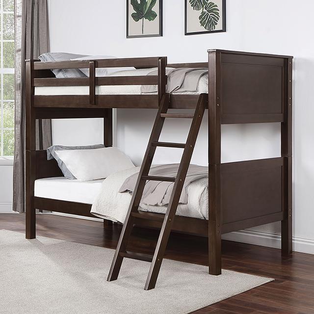 STAMOS Full/Full, Twin/Full, & Twin/twin Bunk Bed, Walnut - Visions in Furniture (La Mirada, CA)