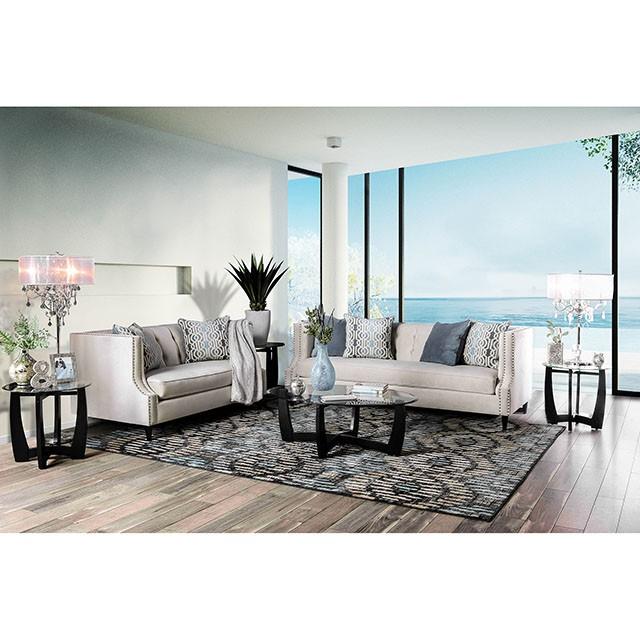 Tegan Beige/Light Blue Love Seat - Visions in Furniture (La Mirada, CA)