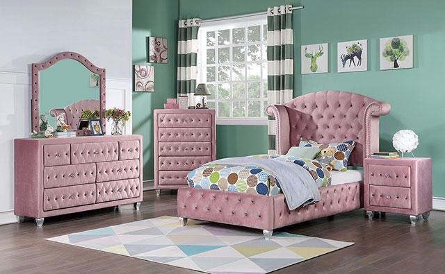 Zohar Queen & Twin Bed Black, Grey, & Pink - Visions in Furniture (La Mirada, CA)