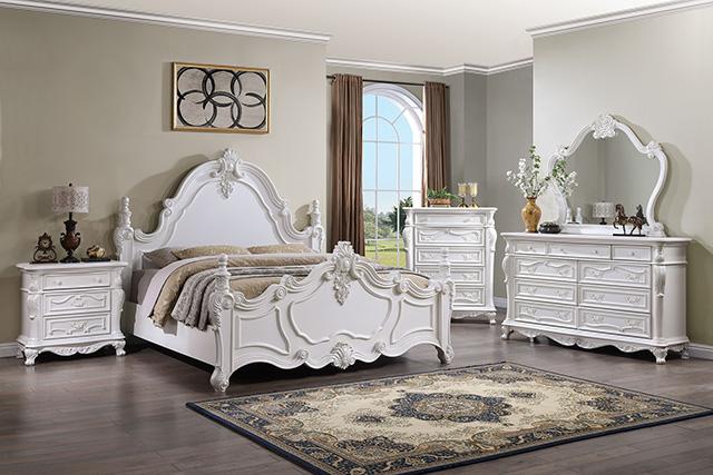 Francione E.King & Queen Bed White & Chrome - Visions in Furniture (La Mirada, CA)