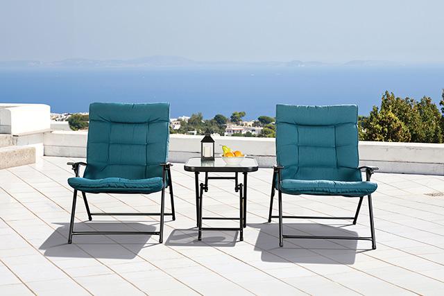 Bastia 3 Pc. Conversation Set Teal & Beige - Visions in Furniture (La Mirada, CA)