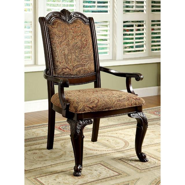 BELLAGIO Brown Cherry/Pattern Fabric Arm Chair (2/CTN) - Visions in Furniture (La Mirada, CA)