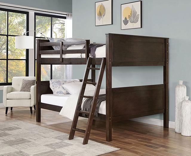 STAMOS Full/Full, Twin/Full, & Twin/twin Bunk Bed, Walnut - Visions in Furniture (La Mirada, CA)