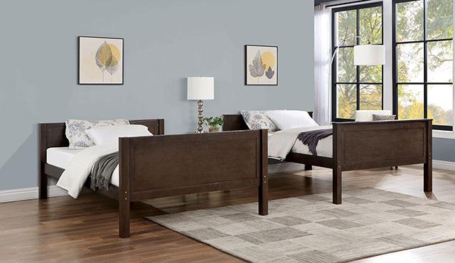 STAMOS Full/Full, Twin/Full, & Twin/twin Bunk Bed, Walnut - Visions in Furniture (La Mirada, CA)