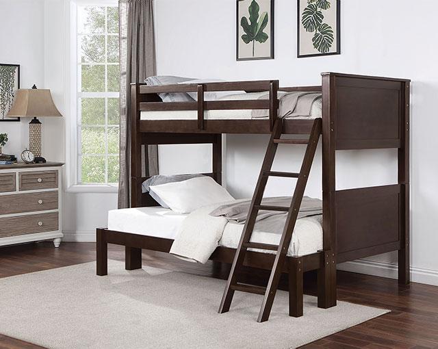 STAMOS Full/Full, Twin/Full, & Twin/twin Bunk Bed, Walnut - Visions in Furniture (La Mirada, CA)