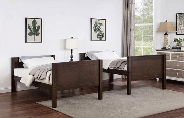 STAMOS Full/Full, Twin/Full, & Twin/twin Bunk Bed, Walnut - Visions in Furniture (La Mirada, CA)