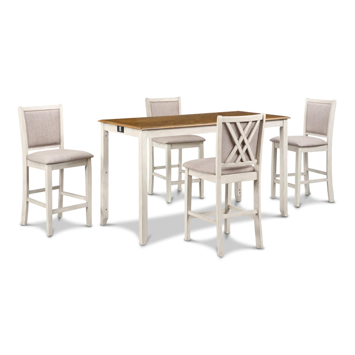 AMY  60" COUNTER TABLE+CHAIRS W/STG  (5 PC)  -2 TONE BISQUE - Visions in Furniture (La Mirada, CA)