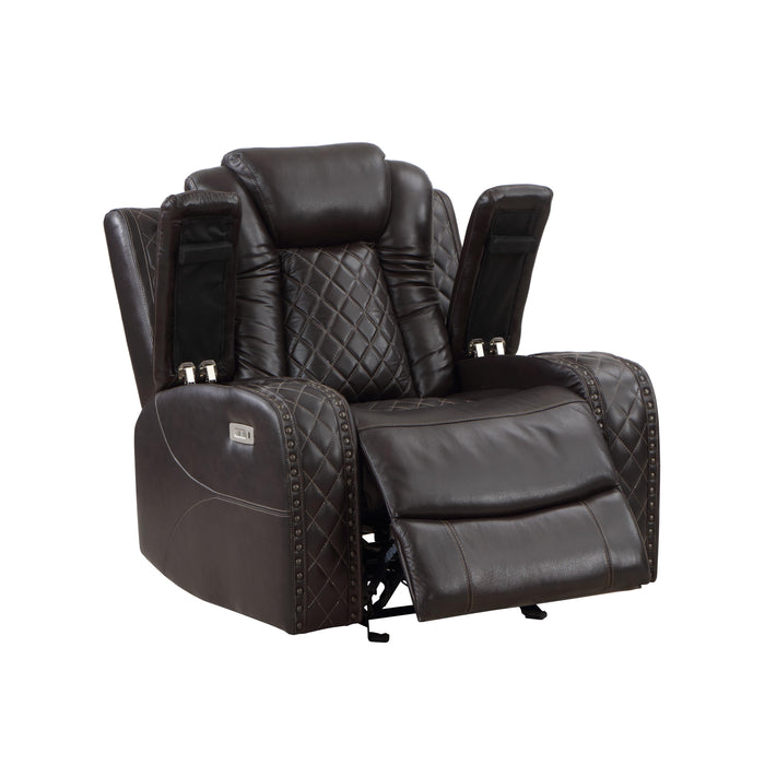 JOSHUA LEATHER GLIDER RECLINER - DK BROWN - Visions in Furniture (La Mirada, CA)