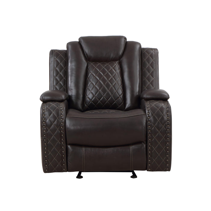 JOSHUA LEATHER GLIDER RECLINER - DK BROWN - Visions in Furniture (La Mirada, CA)