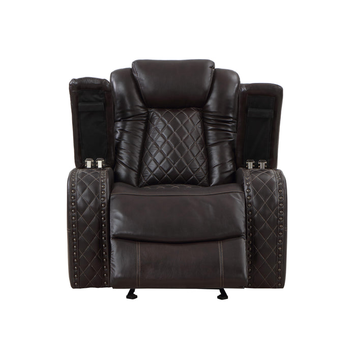 JOSHUA LEATHER GLIDER RECLINER - DK BROWN - Visions in Furniture (La Mirada, CA)