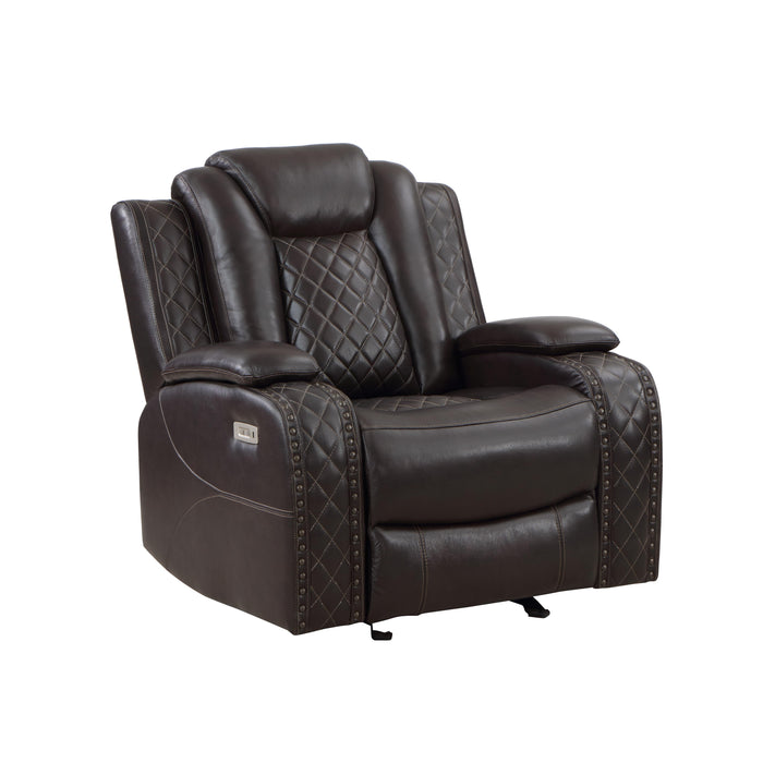 JOSHUA LEATHER GLIDER RECLINER - DK BROWN - Visions in Furniture (La Mirada, CA)