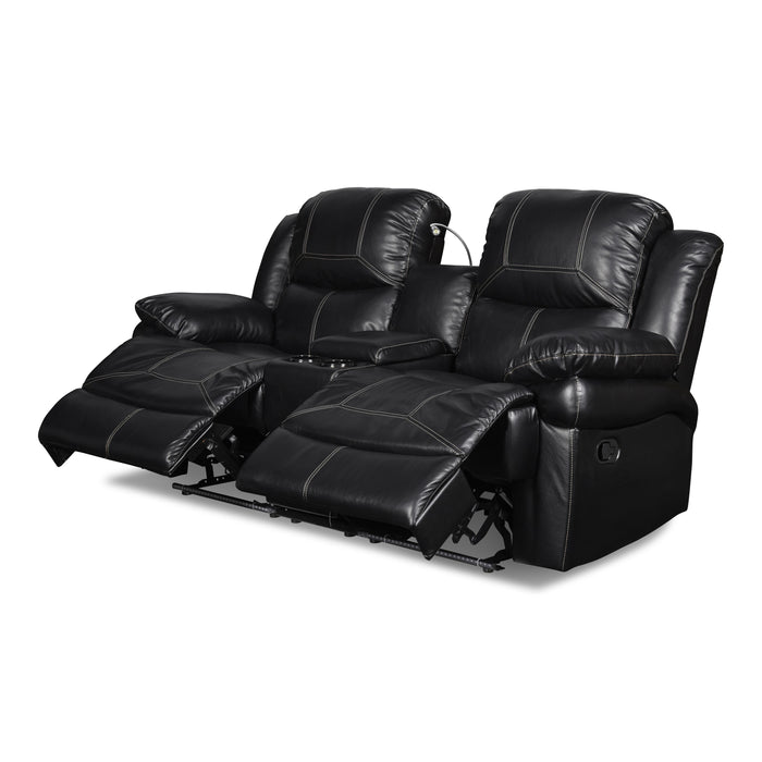 FLYNN CONSOLE LOVESEAT W/ READING LIGHT- BLACK - Visions in Furniture (La Mirada, CA)