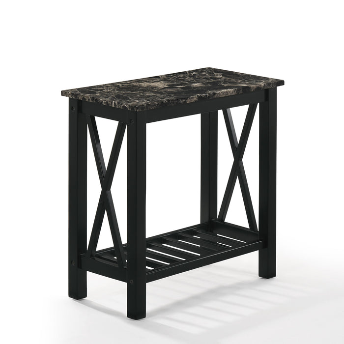 EDEN CHAIRSIDE TABLE-BLACK W/FAUX MARBLE TOP