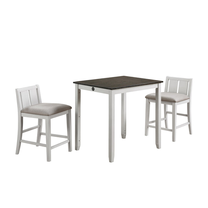 HESTON 36" STORAGE COUNTER TABLE SET W/2 CHAIRS-WHITE/GRAY - Visions in Furniture (La Mirada, CA)