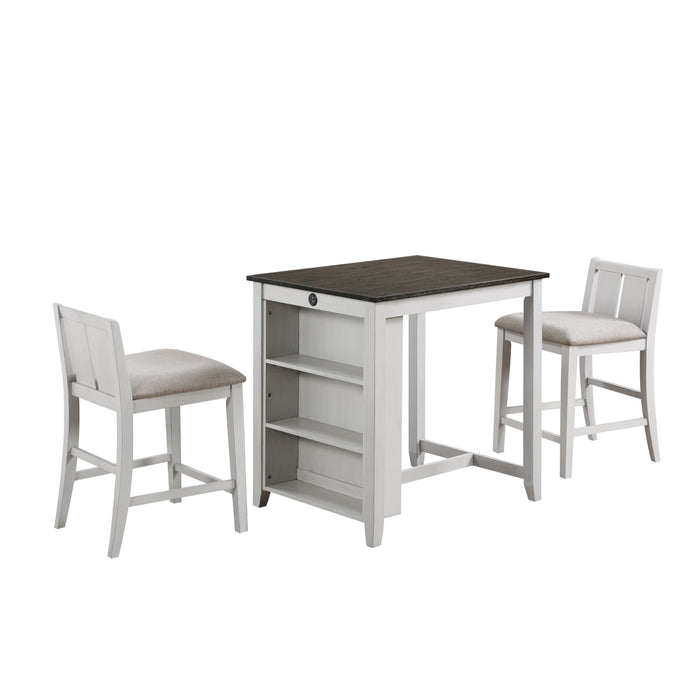 HESTON 36" STORAGE COUNTER TABLE SET W/2 CHAIRS-WHITE/GRAY - Visions in Furniture (La Mirada, CA)