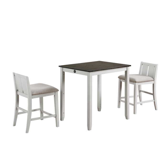 HESTON 36" STORAGE COUNTER TABLE SET W/2 CHAIRS-WHITE/GRAY - Visions in Furniture (La Mirada, CA)