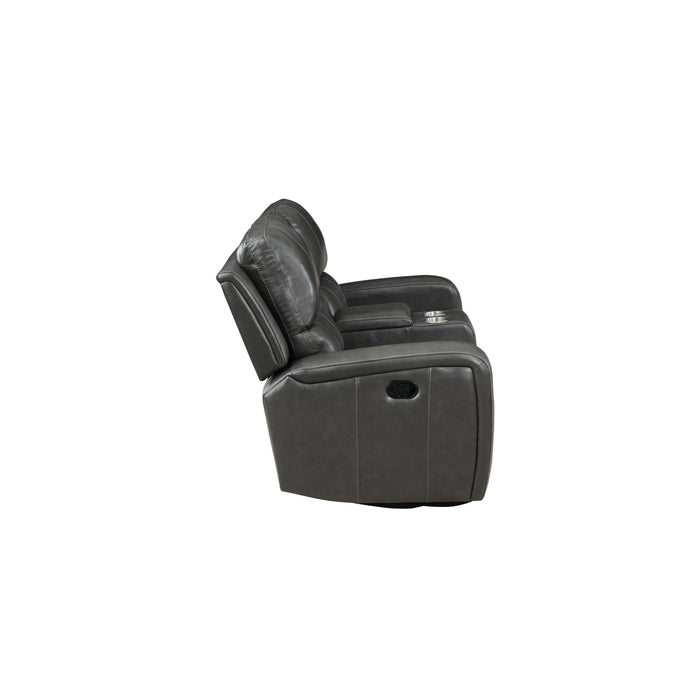LINTON LEATHER CONSOLE LOVESEAT W/ DUAL RECLINERS-GRAY - Visions in Furniture (La Mirada, CA)