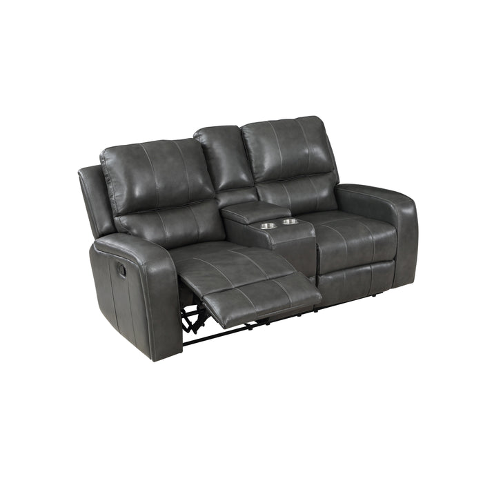LINTON LEATHER CONSOLE LOVESEAT W/ DUAL RECLINERS-GRAY - Visions in Furniture (La Mirada, CA)