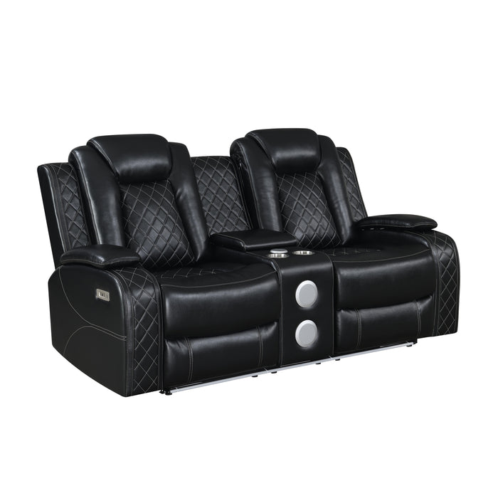 ORION CONSOLE LOVESEAT W/ DUAL RECLINERS-BLACK - Visions in Furniture (La Mirada, CA)