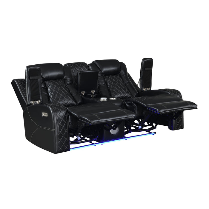 ORION CONSOLE LOVESEAT W/ DUAL RECLINERS-BLACK - Visions in Furniture (La Mirada, CA)