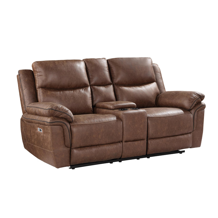 RYLAND CONSOLE LOVESEAT W/ DUAL RECLINERS--BROWN