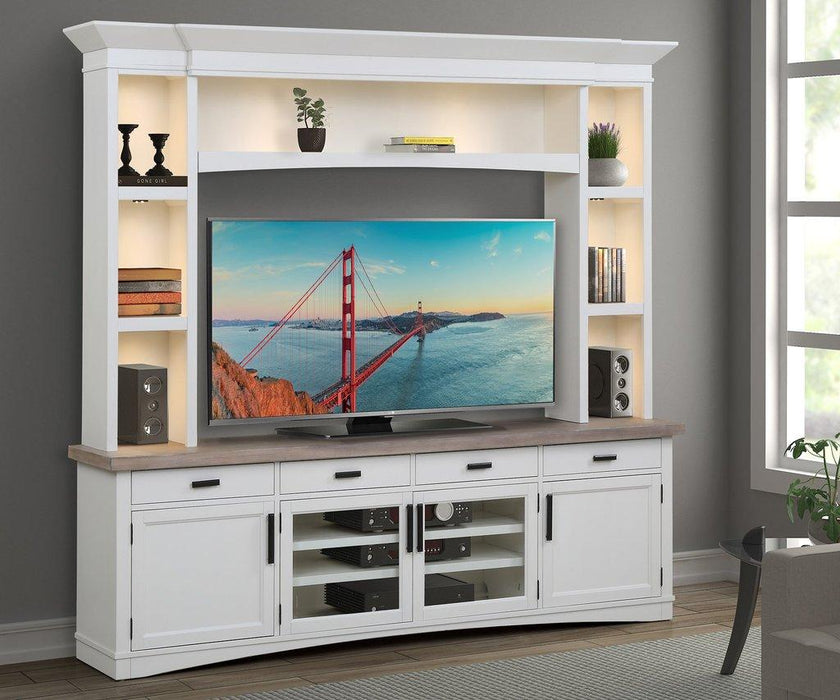 Parker House Americana Modern 92 in. TV Console with Hutch, Back Panel and LED Lights in Cotton - Visions in Furniture (La Mirada, CA)