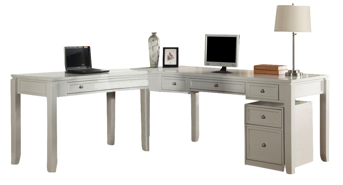 Parker House Boca 4-Piece L-Shaped Modular Office Desk in Cottage White - Visions in Furniture (La Mirada, CA)