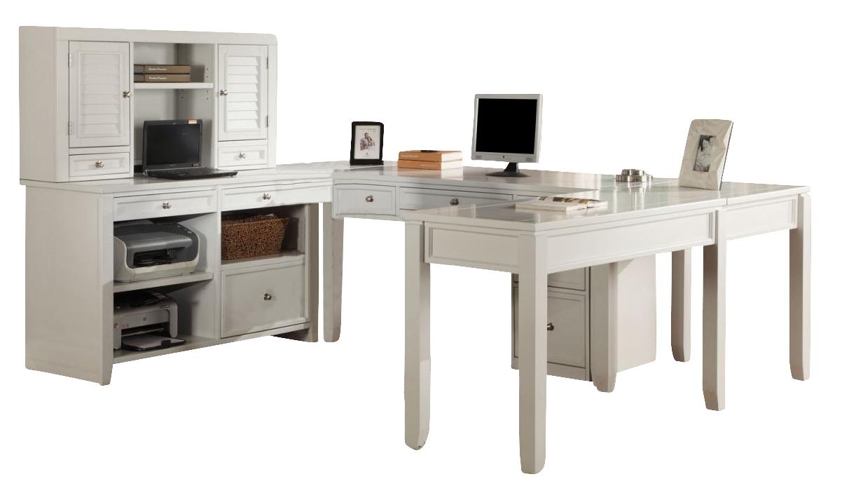 Parker House Boca 7-Piece U-Shaped Modular Office in Cottage White - Visions in Furniture (La Mirada, CA)
