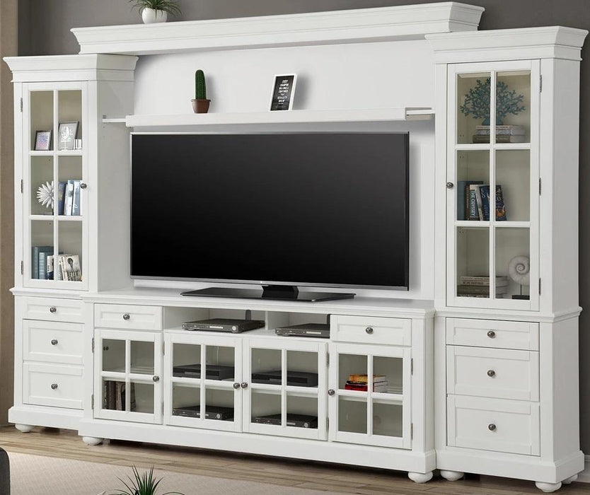Parker House Cape Cod 4 Piece 76 in. TV Console in Vintage White - Visions in Furniture (La Mirada, CA)