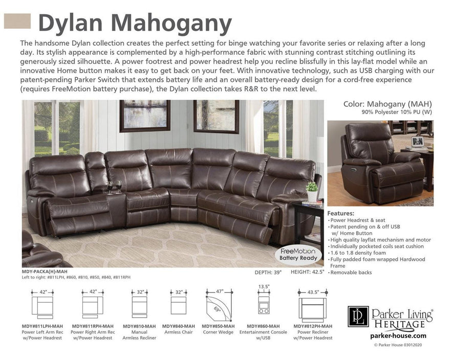 Parker House Dylan Power Left Arm Facing Recliner in Mahogany - Visions in Furniture (La Mirada, CA)