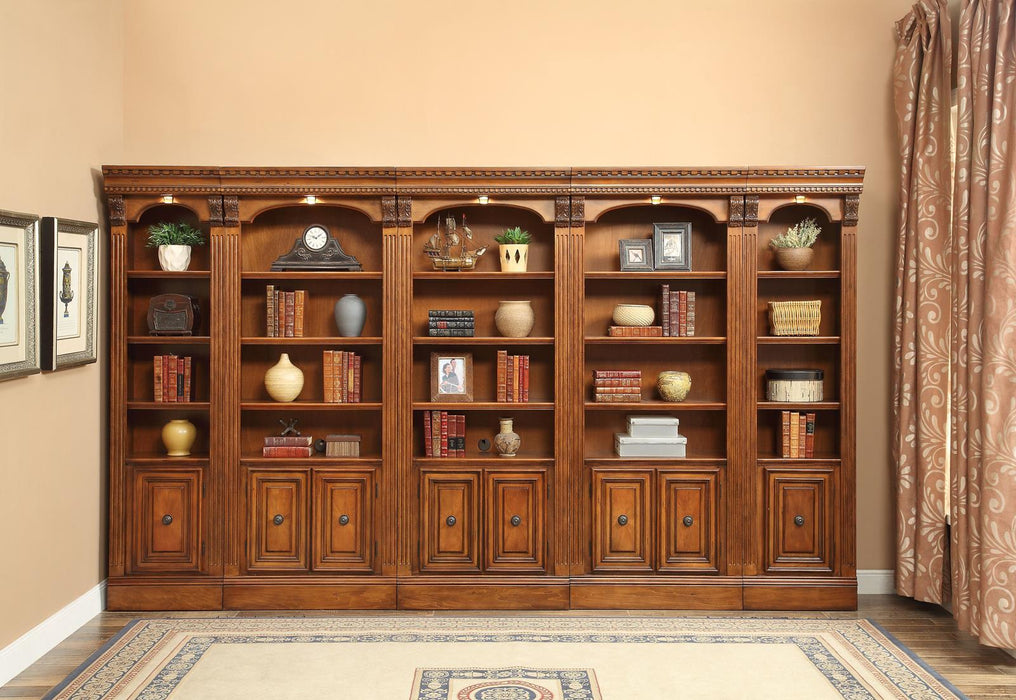 Parker House Huntington 3 Piece Inset Bookcase Wall in Vintage Pecan - Visions in Furniture (La Mirada, CA)