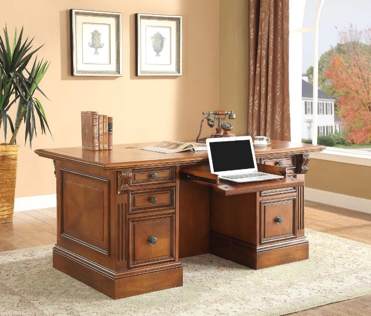 Parker House Huntington Double Pedestal Executive Desk in Vintage Pecan - Visions in Furniture (La Mirada, CA)