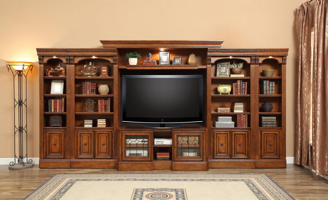 Parker House Huntington Expandable Inset Entertainment Wall in Vintage Pecan - Visions in Furniture (La Mirada, CA)