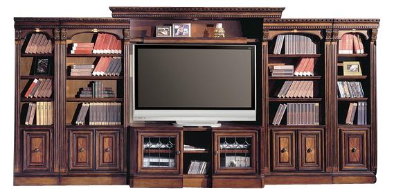 Parker House Huntington Expandable Inset Entertainment Wall in Vintage Pecan - Visions in Furniture (La Mirada, CA)