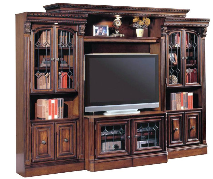 Parker House Huntington Expandable Glass Door Entertainment Wall in Vintage Pecan - Visions in Furniture (La Mirada, CA)