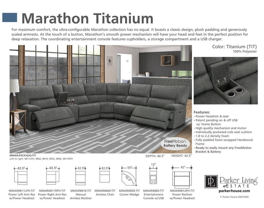 Parker House Marathon Manual Armless Recliner in Titanium - Visions in Furniture (La Mirada, CA)