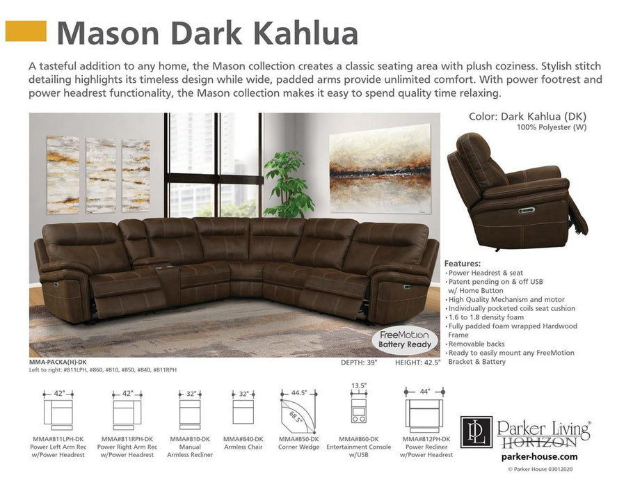 Parker House Mason Power Right Arm Facing Recliner in Dark Kahlua - Visions in Furniture (La Mirada, CA)