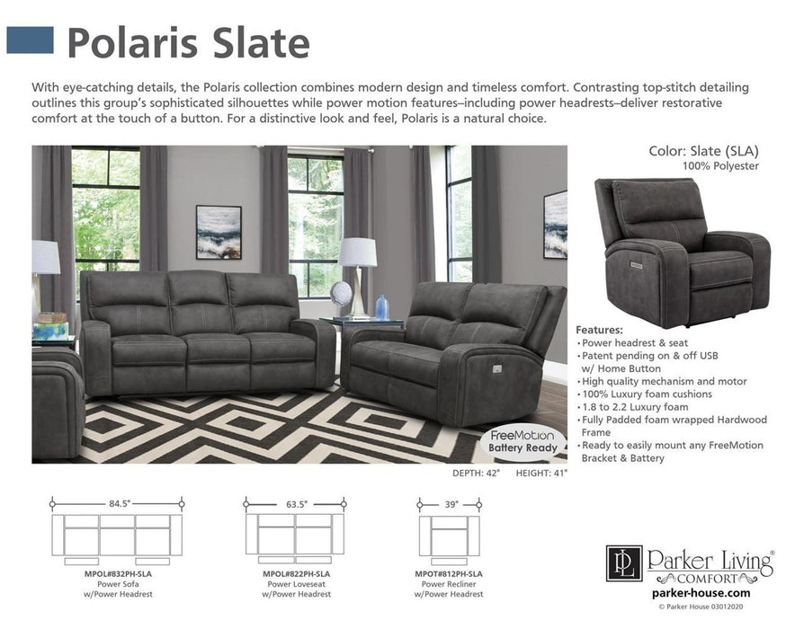 Parker House Polaris Power Chair in Slate - Visions in Furniture (La Mirada, CA)