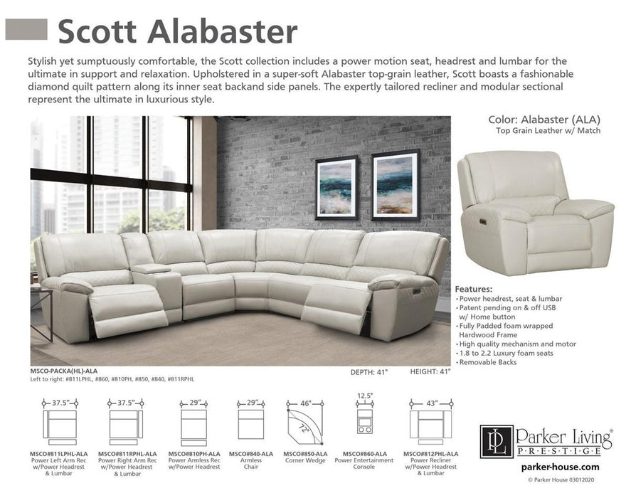 Parker House Scott Power Recliner in Alabaster - Visions in Furniture (La Mirada, CA)