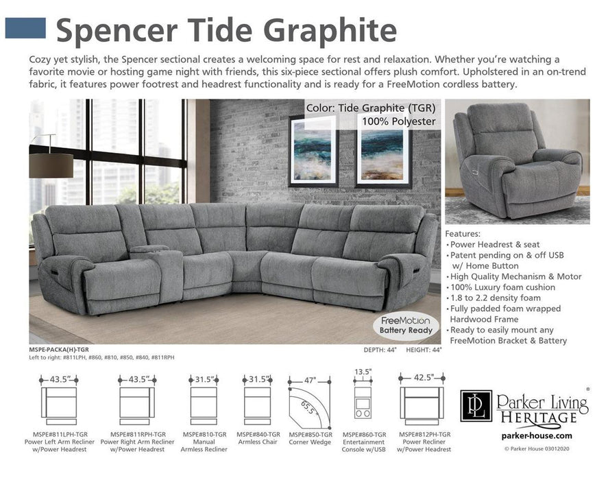 Parker House Spencer Armless Chair in Tide Graphite - Visions in Furniture (La Mirada, CA)
