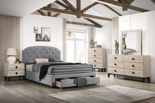 Liihcc Queen Bed W/Drawer-Light Grey in Light Grey / Black - Visions in Furniture (La Mirada, CA)