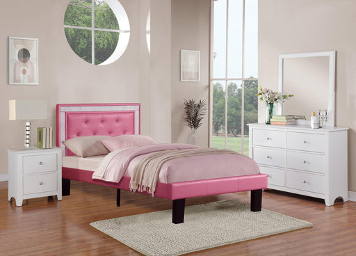 Chyuan Twin Bed/Pu-Pink in Pink / Espresso - Visions in Furniture (La Mirada, CA)