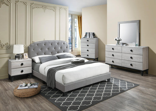 Chyuan Queen Bed/Light Grey Burplap in Light Grey / Black - Visions in Furniture (La Mirada, CA)