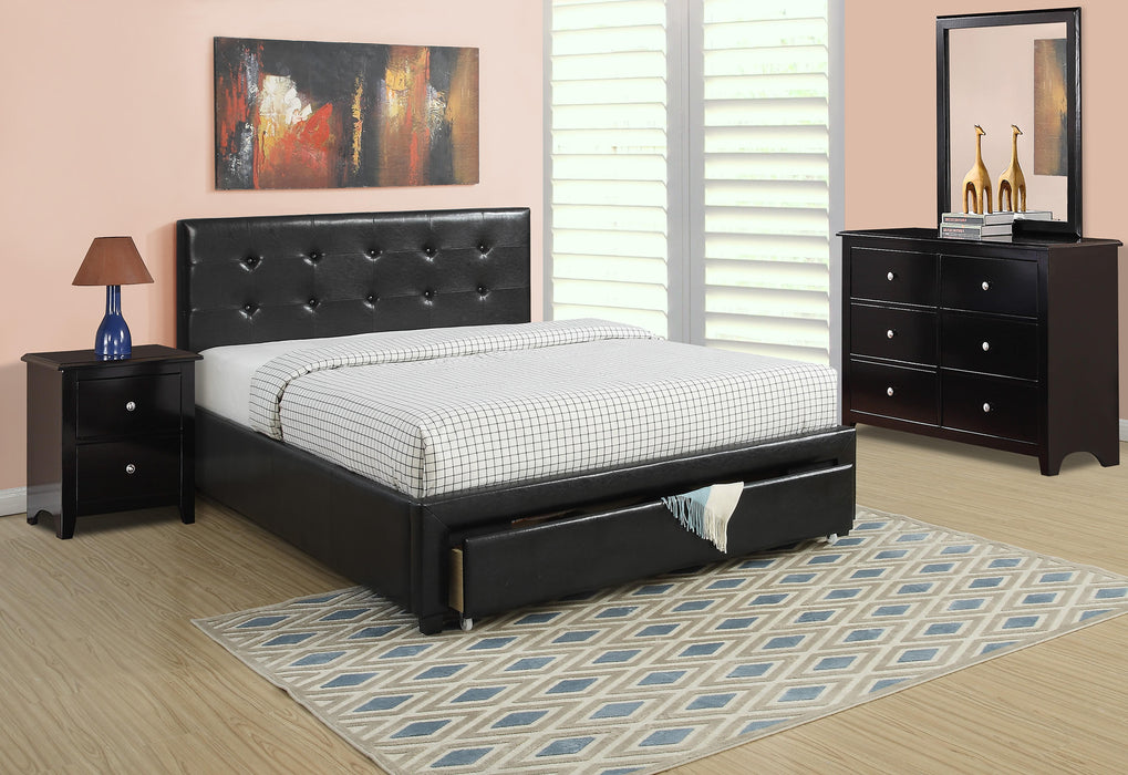 Liihcc Queen Bed W/Drawer-Black Pu in Black / Black