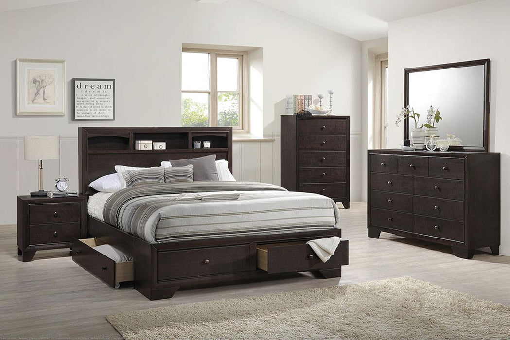 Liihfd Queen Bed/Dark Walnut in Dark Merlot
