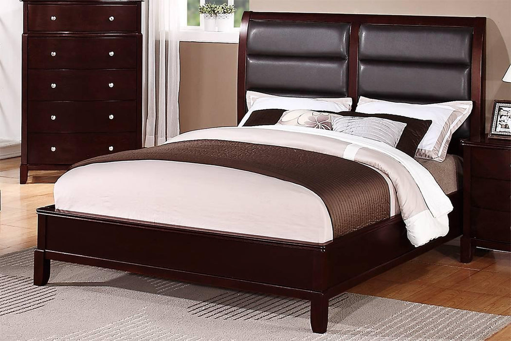 Vfvnco Queen. W. Boxed Faux Leather Headboard in Dark Cherry - Visions in Furniture (La Mirada, CA)