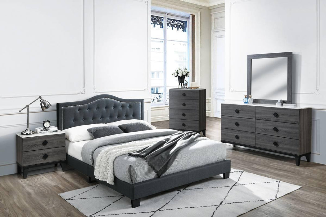 Chyuan Queen Bed/Charcoal Burplap in Charcoal / Black
